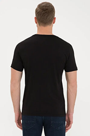 Siyah Slim Fit V Yaka Basic T-Shirt