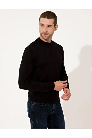 Siyah Slim Fit Bisiklet Yaka Triko Kazak