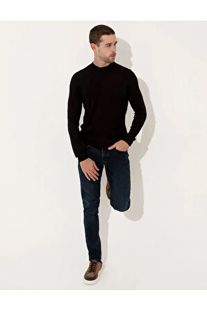 Siyah Slim Fit Bisiklet Yaka Triko Kazak