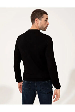 Siyah Slim Fit Bisiklet Yaka Triko Kazak