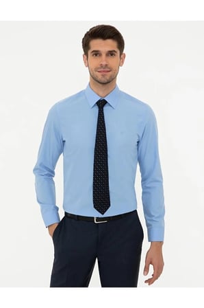 Erkek Koyu  Slim Fit Saten Pamuk Gömlek