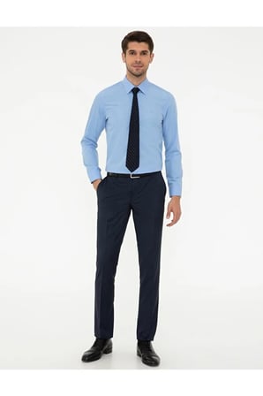 Erkek Koyu  Slim Fit Saten Pamuk Gömlek