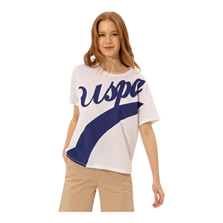 Kadın Beyaz Bisiklet Yaka Tişört