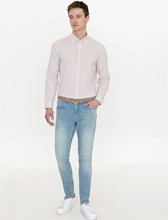 Erkek Slim Fit Uzun Kollu Gömlek-Bej | XL