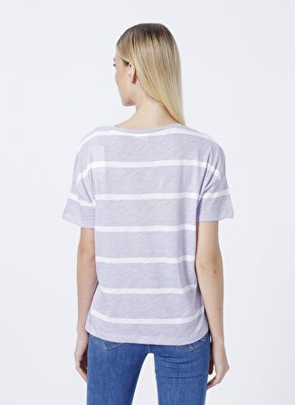 Bisiklet Yaka Çizgili Pembe Kadın T-shirt Godle