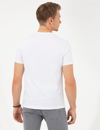 Beyaz Slim Fit Bisiklet Yaka T-shirt