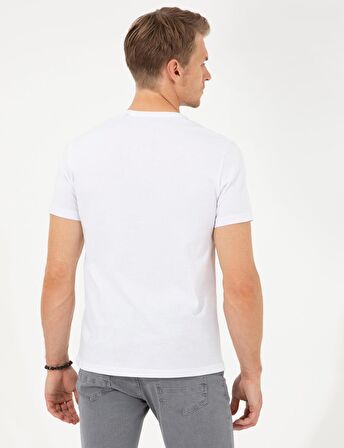 Beyaz Slim Fit Bisiklet Yaka T-shirt