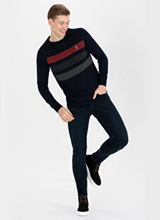 U.S. Polo Assn. Bisiklet Yaka Slim Fit Lacivert Erkek Kazak NOYAN