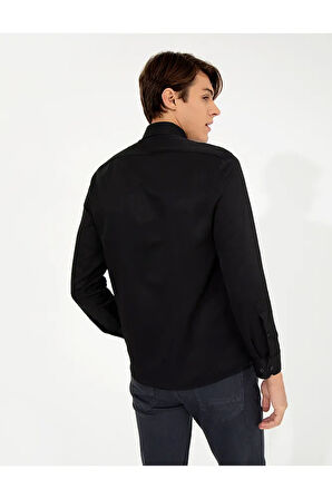 Siyah Slim Fit Armürlü Klasik Gömlek 50260290-VR046