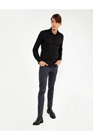 Siyah Slim Fit Armürlü Klasik Gömlek 50260290-VR046