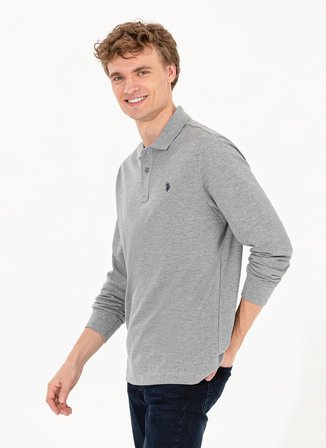 U.S. Polo Assn. Polo Yaka Gri Melanj Erkek Sweatshırt GTP01SK022