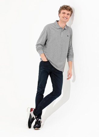 U.S. Polo Assn. Polo Yaka Gri Melanj Erkek Sweatshırt GTP01SK022