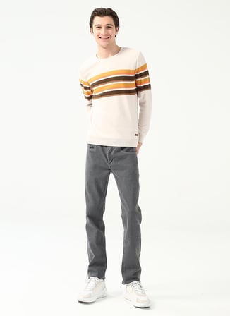 U.S. Polo Assn. Bisiklet Yaka Slim Fit Ekru Erkek Kazak BOSTON-SK22