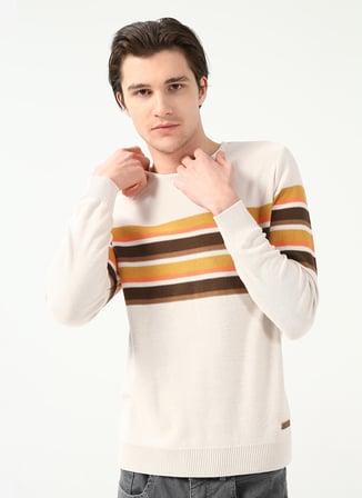 U.S. Polo Assn. Bisiklet Yaka Slim Fit Ekru Erkek Kazak BOSTON-SK22