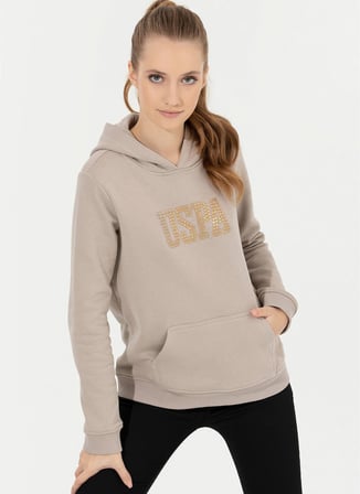 U.S. Polo Assn. Kapüşon Yaka Baskılı Taş Kadın Sweatshırt GIZMO-SK022