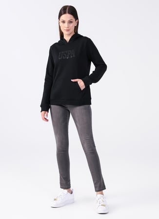 U.S. Polo Assn. Kapüşon Yaka Baskılı Siyah Kadın Sweatshırt GIZMO-SK022