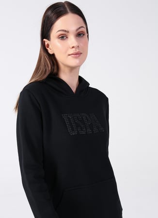 U.S. Polo Assn. Kapüşon Yaka Baskılı Siyah Kadın Sweatshırt GIZMO-SK022