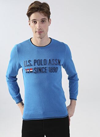 Bisiklet Yaka Mavi Erkek Kazak Kolon