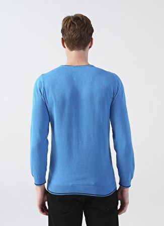 Bisiklet Yaka Mavi Erkek Kazak Kolon