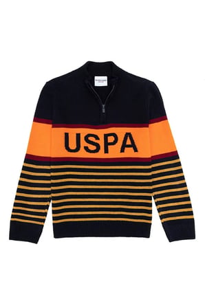 U.S. Polo Assn. Fermuarlı Yaka Standart Desenli  Erkek Çocuk Kazak SAVA