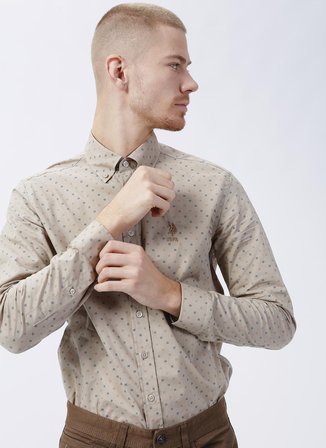 U.S. Polo Assn. Slim Fit Düğmeli Yaka Gri Erkek Gömlek ISMO