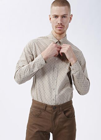 U.S. Polo Assn. Slim Fit Düğmeli Yaka Gri Erkek Gömlek ISMO