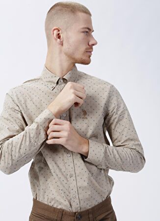 U.S. Polo Assn. Slim Fit Düğmeli Yaka Gri Erkek Gömlek ISMO