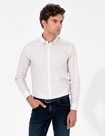 Erkek Slim Fit Uzun Kollu Gömlek-Bej | S