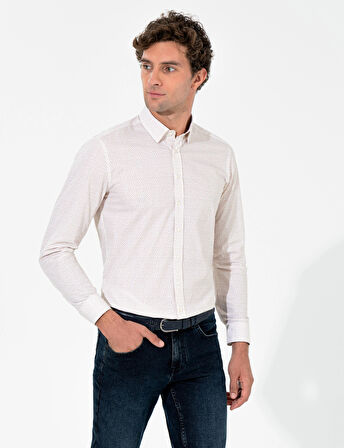 Erkek Slim Fit Uzun Kollu Gömlek-Bej | S