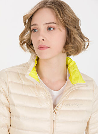 U.S. Polo Assn. Bej Dik Yaka Kadın İnce Mont BRACE23Y