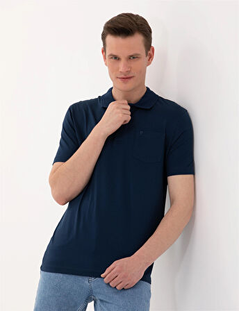 Erkek Regular Fit Polo Yaka Merserize Tişört-Lacivert | S