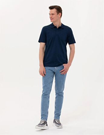 Erkek Regular Fit Polo Yaka Merserize Tişört-Lacivert | S
