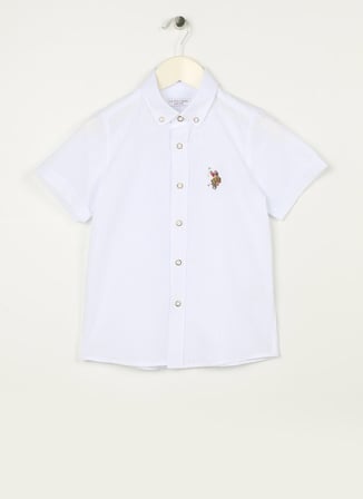 U.S. Polo Assn. Beyaz Erkek Çocuk Kısa Kollu Regular Fit Düz Gömlek ELFYKIDS023Y