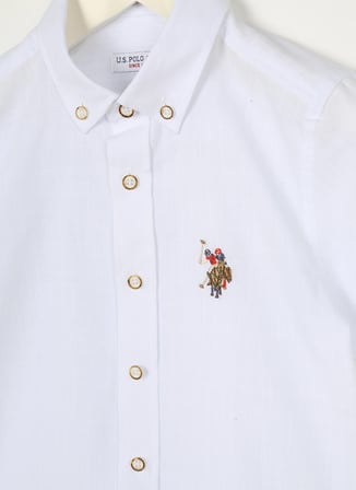 U.S. Polo Assn. Beyaz Erkek Çocuk Kısa Kollu Regular Fit Düz Gömlek ELFYKIDS023Y