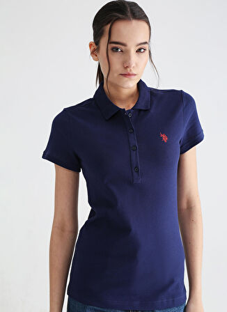 U.S. Polo Assn. Polo Yaka Düz Lacivert Kadın T-Shirt GTP-IY23