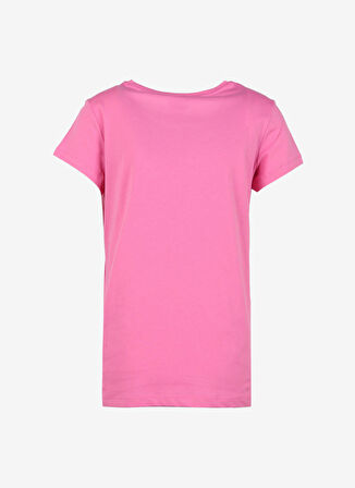 . Bisiklet Yaka Baskılı Pembe Kadın T-Shirt GEAN23