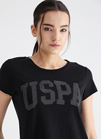 U.S. Polo Assn. Bisiklet Yaka Baskılı Siyah Kadın T-Shirt GEAN23