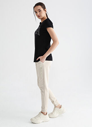 U.S. Polo Assn. Bisiklet Yaka Baskılı Siyah Kadın T-Shirt GEAN23