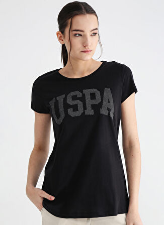 U.S. Polo Assn. Bisiklet Yaka Baskılı Siyah Kadın T-Shirt GEAN23