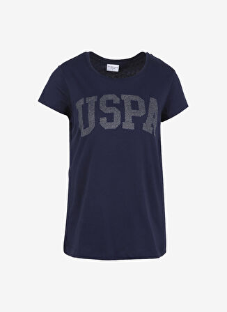 U.S. Polo Assn. Bisiklet Yaka Baskılı Lacivert Kadın T-Shirt GEAN23