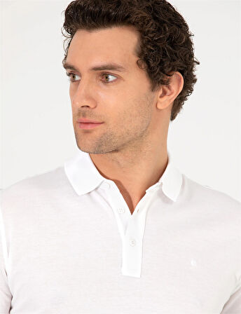 Erkek Polo Yaka Slim Fit Basic T-Shirt-Beyaz | XXL