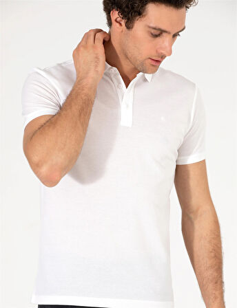 Erkek Polo Yaka Slim Fit Basic T-Shirt-Beyaz | M