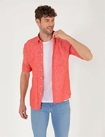 Erkek Regular Fit Uzun Kollu Gömlek-Kırmızı | XL