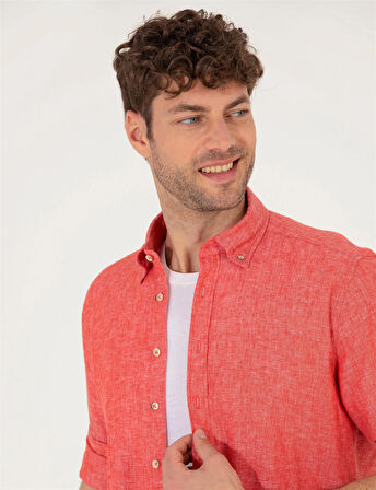 Erkek Regular Fit Uzun Kollu Gömlek-Kırmızı | XL