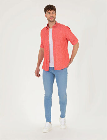 Erkek Regular Fit Uzun Kollu Gömlek-Kırmızı | XL