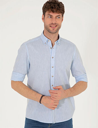 Erkek Regular Fit Uzun Kollu Gömlek-Açık Mavi | L