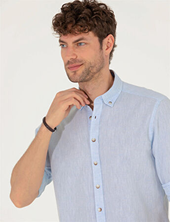 Erkek Regular Fit Uzun Kollu Gömlek-Açık Mavi | S