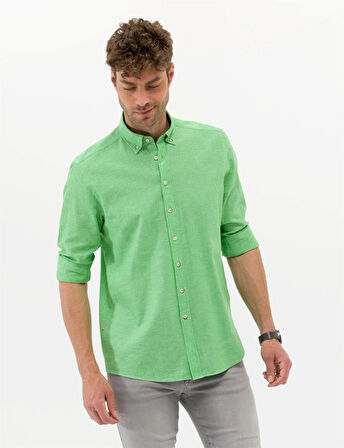 Erkek Regular Fit Uzun Kollu Gömlek-Fıstık Yeşili | XS