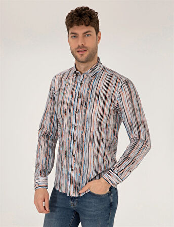 Erkek Slim Fit Uzun Kollu Gömlek-Lacivert | S