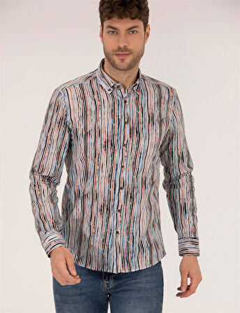 Erkek Slim Fit Uzun Kollu Gömlek-Lacivert | S